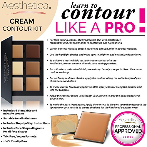 Aesthetica Cosmetics Cream Contour and Highlighting Makeup Kit - Contouring  Foundation/Concealer Palette - Vegan & Cruelty Free - Step-by-Step